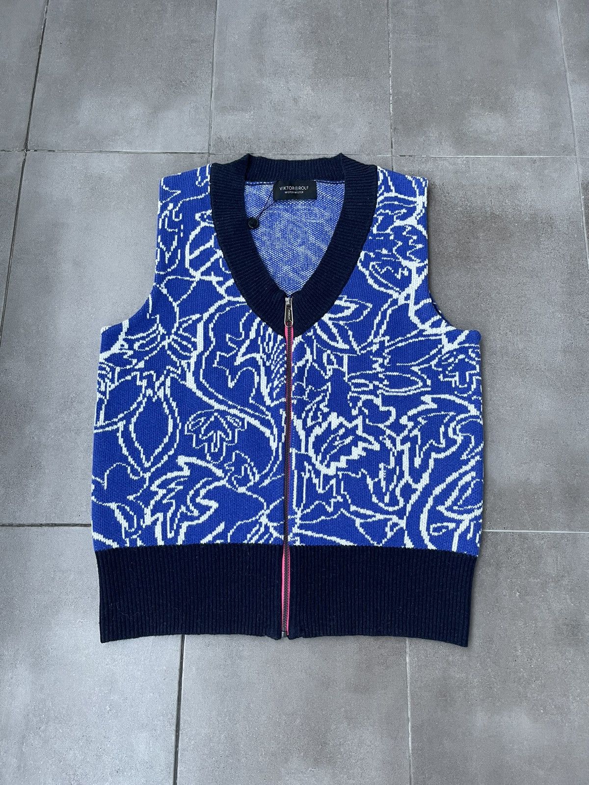 image of Viktor Rolf ds! Ss23 Viktor & Rolf Jacquard Spencer Blue Knit Vest, Men's (Size XL)