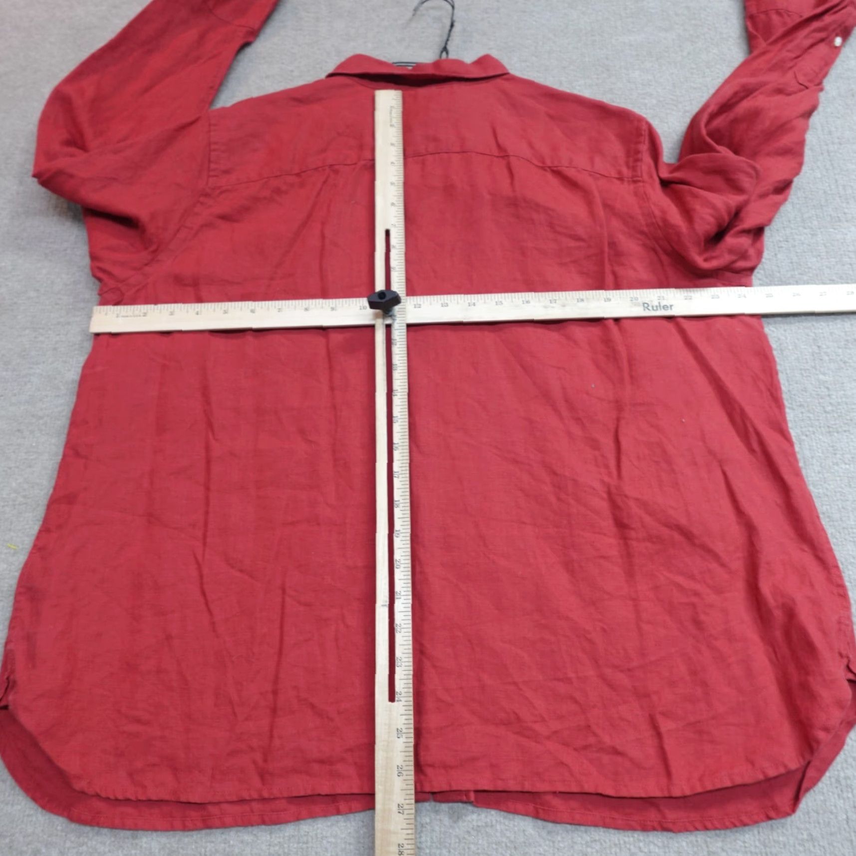 Ralph Lauren Lauren Ralph Lauren Shirt 2X Red 100% Linen Solid Button-Up Collared Long Sleeve Women Plus Size Size XXL / US 16-18 / IT 52-54 - 3 Thumbnail