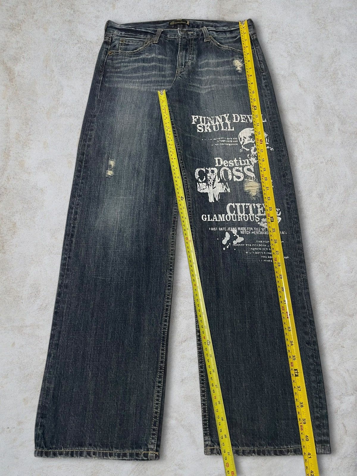 Skull Jeans by an Alchemist Vintage Japanese Skull Cross Printed Distressed Washed Jeans Size US 32 / EU 48 - 17 Thumbnail