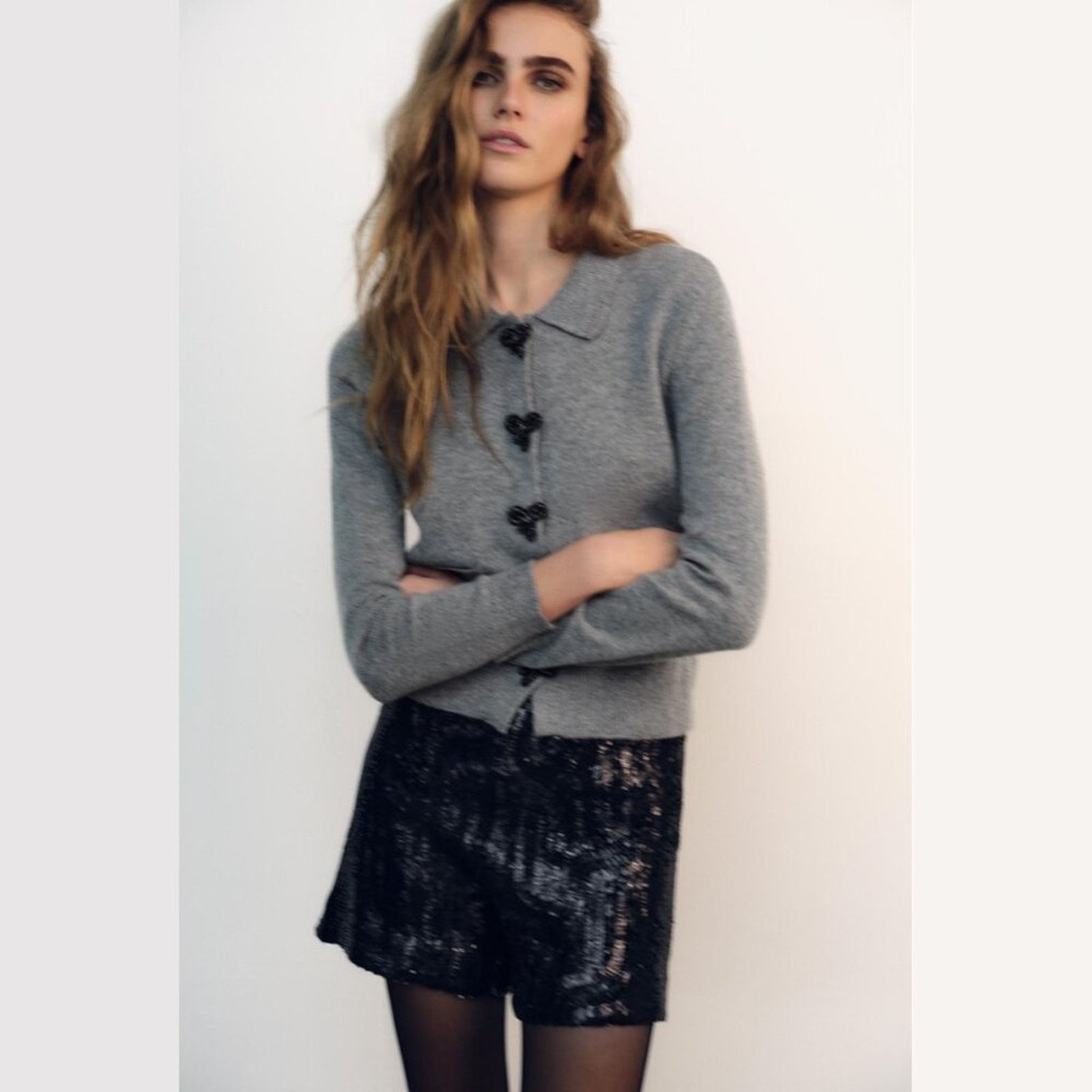 Zara RARE!!! ZARA Gray Embellished Knit Top NWT Size L / US 10 / IT 46 - 6 Thumbnail