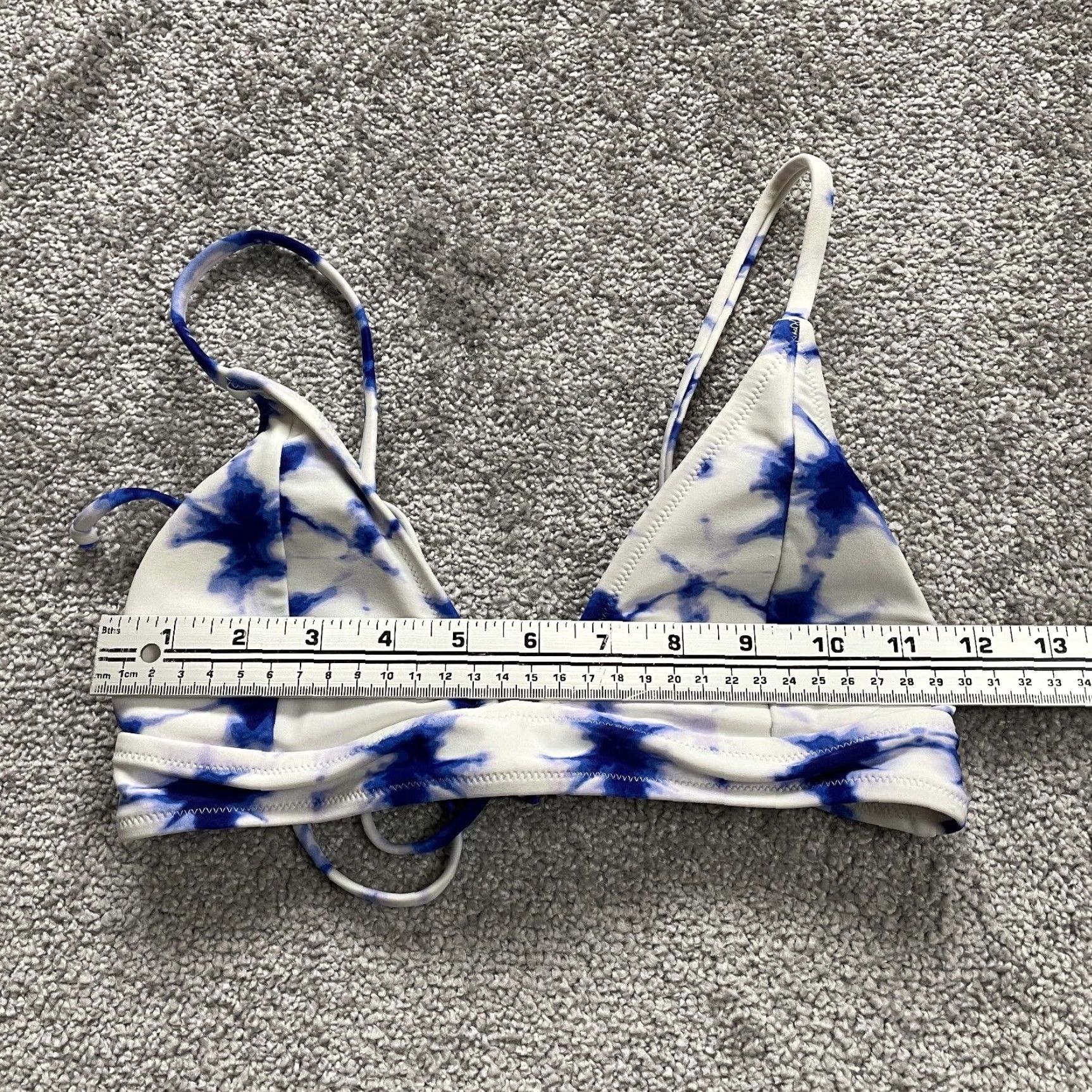 Triangl Vintage Unbranded Women's Bikini Top Large Blue White Tie Dye Spaghetti Strap Beachwear Size L / US 10 / IT 46 - 6 Thumbnail