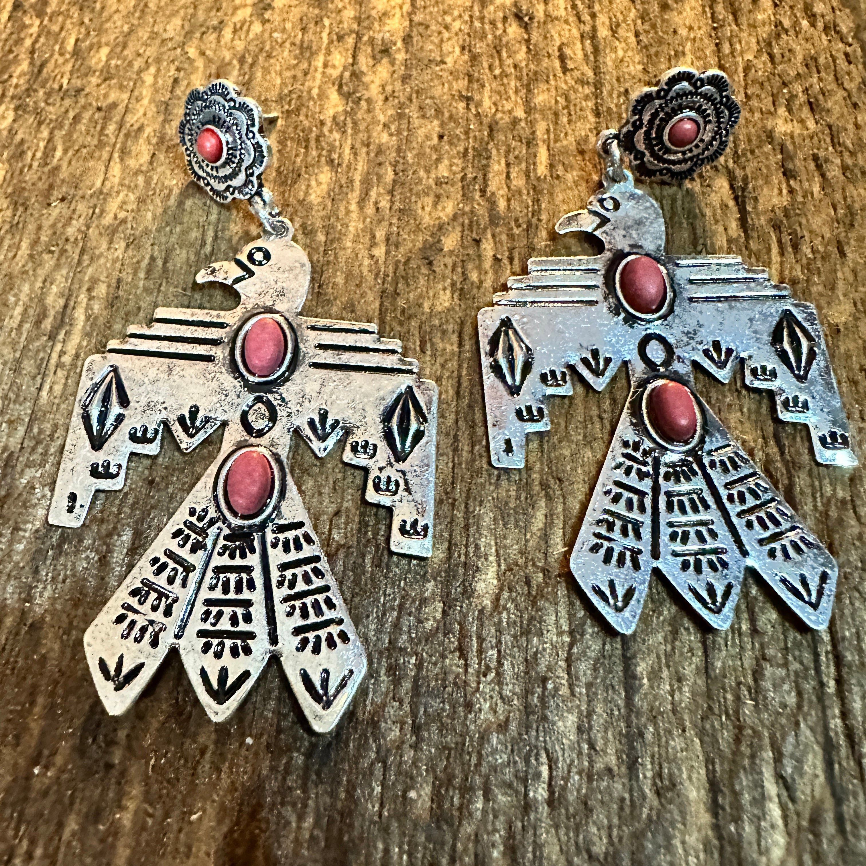 Other Metal Native Thunderbird Post Dangle Earrings in Red Size ONE SIZE - 3 Thumbnail