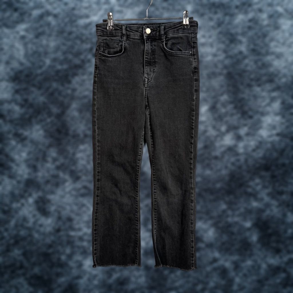 Zara Zara Womens Size 2 Black High-Waist Raw Hem Straight-Leg Jeans - 5-Pocket Denim Cotton Blend Vintage: No Women Jeans Size 26" / US 2 / IT 38 - 1 Thumbnail