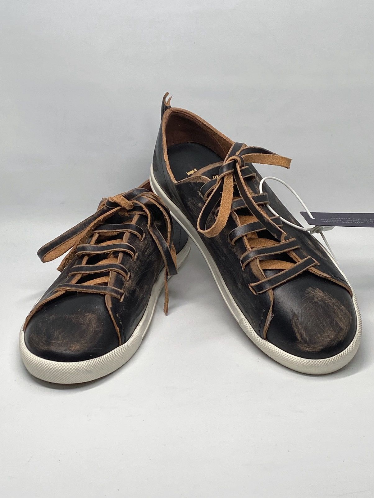 Prada Prada Distressed Low-Top Leather Sneakers size 38.5 Size US 8.5 / IT 38.5 - 8 Thumbnail