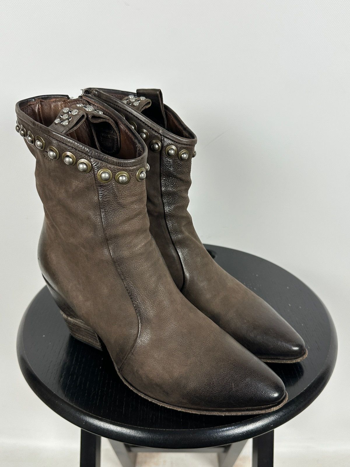 A.S.98 A.S.98. Brown Leather Biker Zip Studded Ankle Boots Size US 8 / IT 38 - 4 Thumbnail