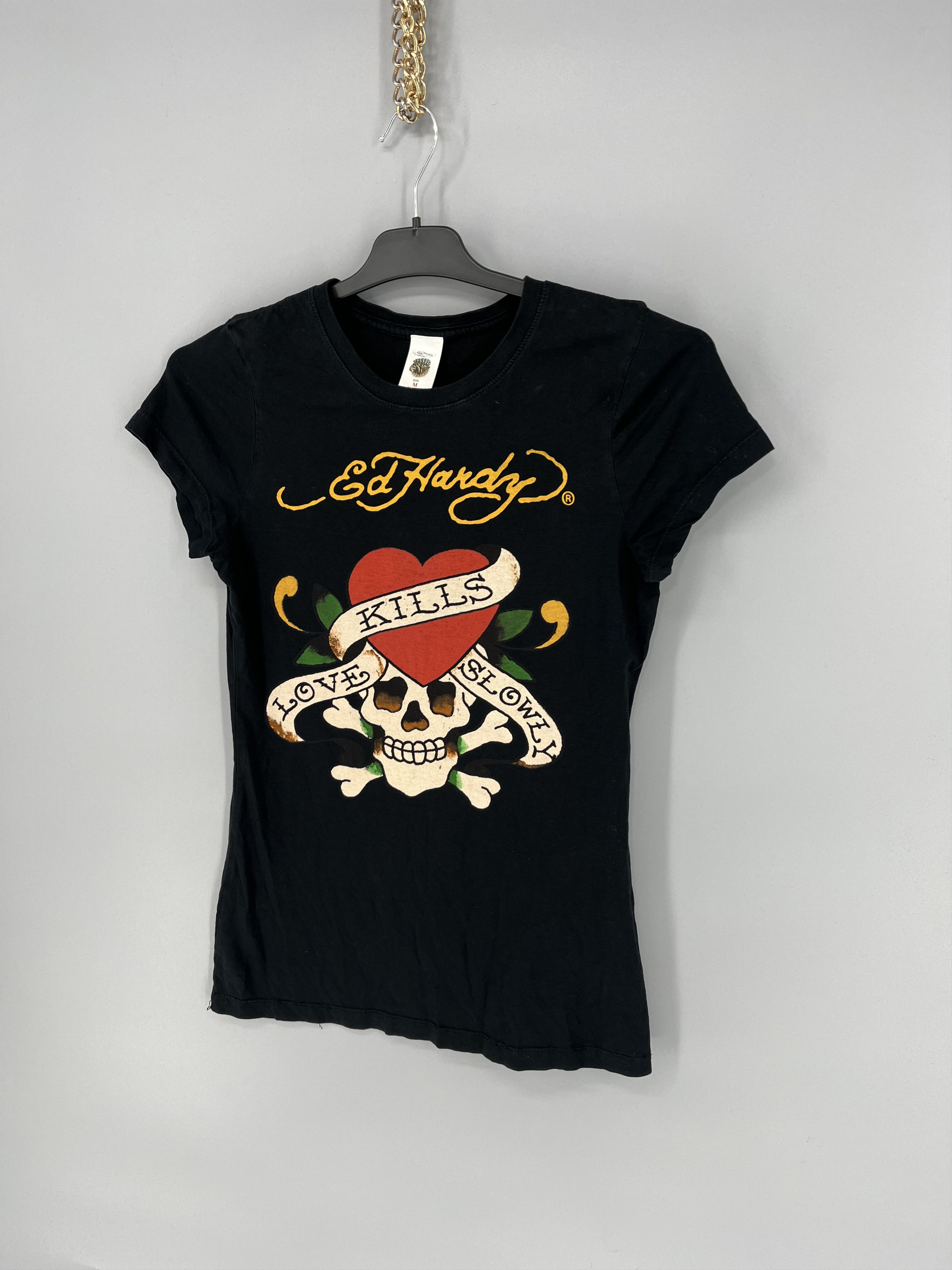 Ed Hardy Vintage Y2K Christian Audigier Women’s Rhinestones T-Shirt Size M / US 6-8 / IT 42-44 - 3 Thumbnail