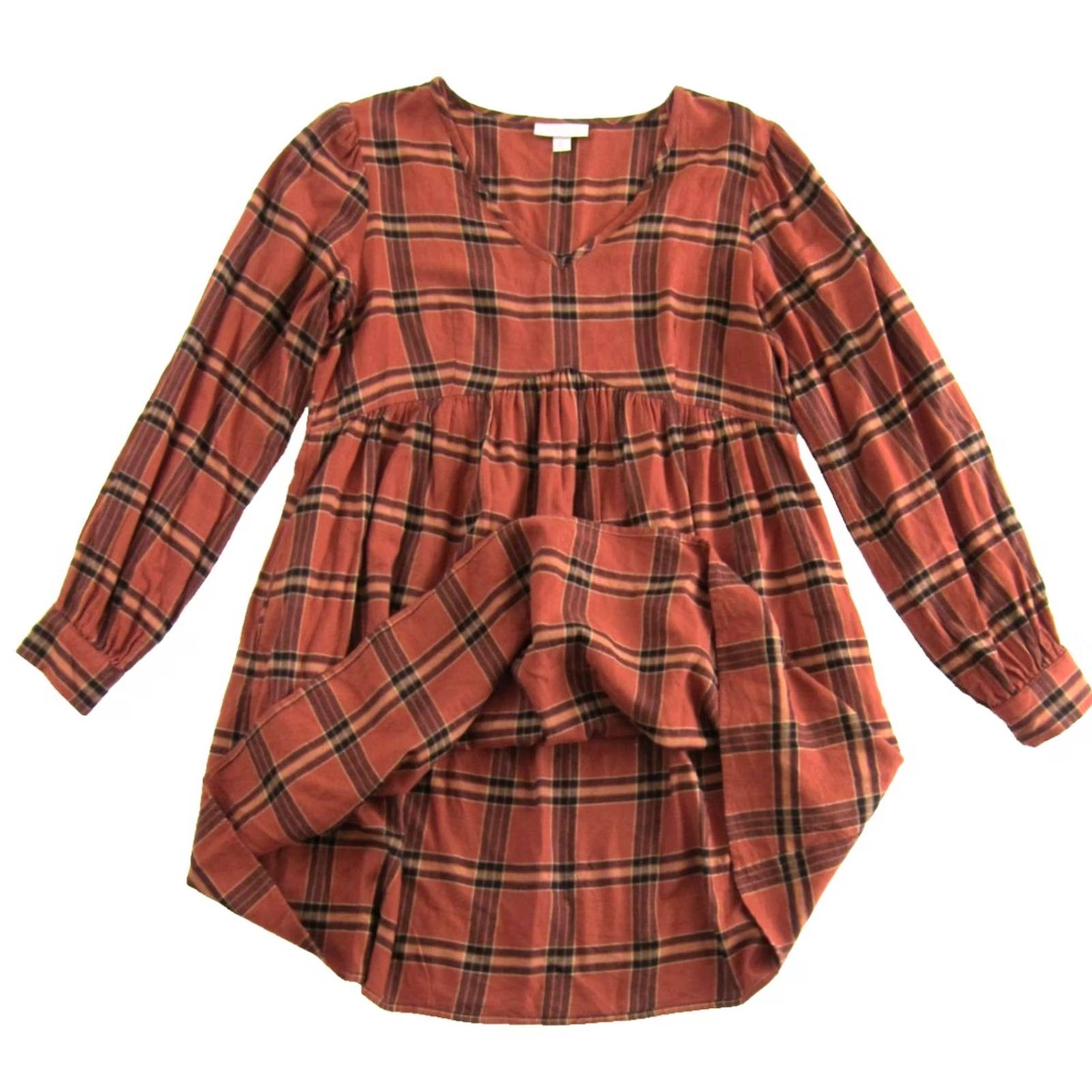 Vintage Knox Rose Orange Black Plaid Flannel V-Neck Long Sleeve Pocket Smock Dress M Size M / US 6-8 / IT 42-44 - 5 Thumbnail