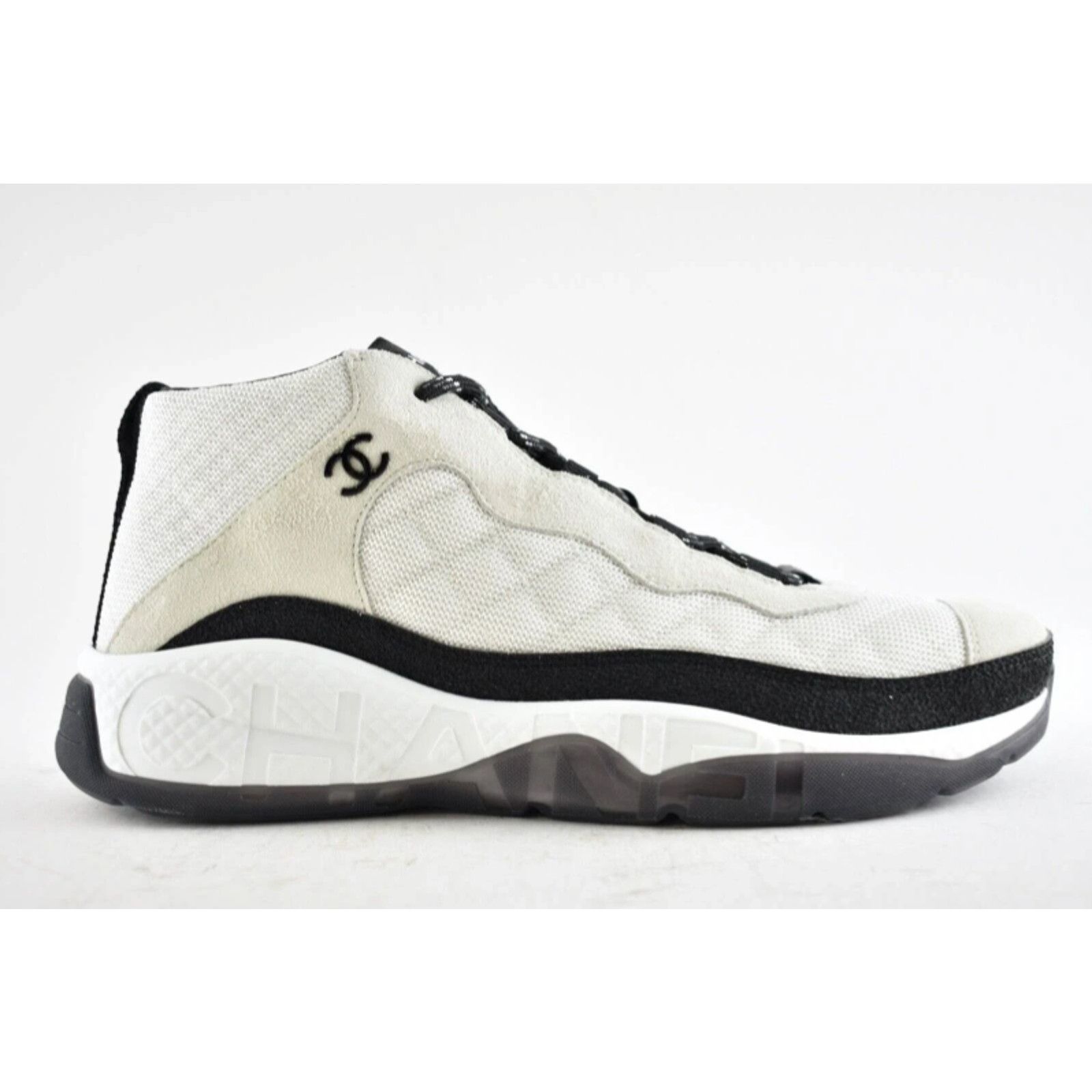 Chanel Chanel Suede White Lace Up Mid Top Trainer Sneaker 44 11 Size US 11 / EU 44 - 1 Thumbnail
