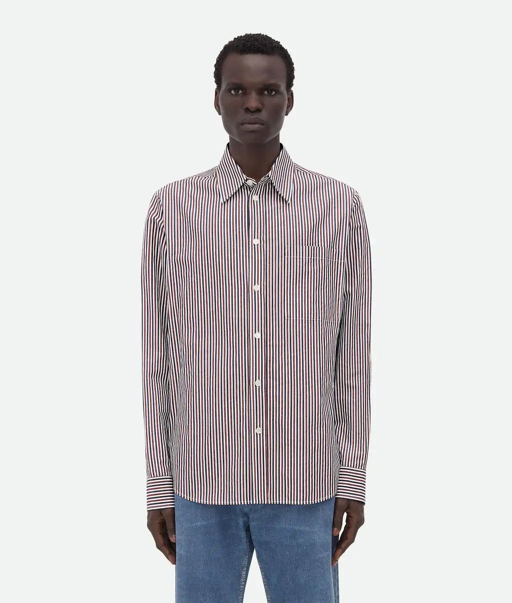Bottega Veneta o1bcso1str0425 Striped Cotton Shirt With "BV" Embroidery Size US L / EU 52-54 / 3 - 1 Thumbnail