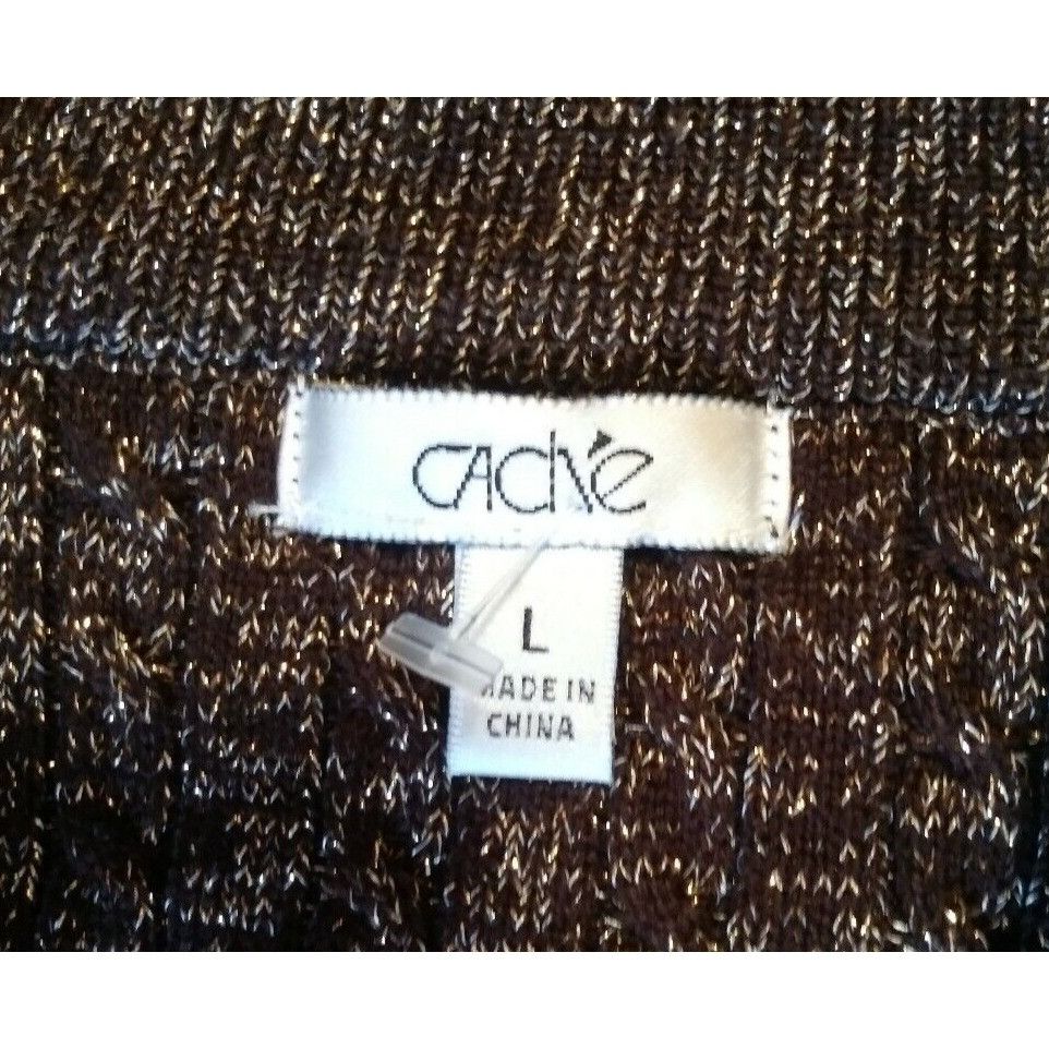 Designer Womens CACHE SWEATER Cardigan Sz L Brown Sparkle Button-up P Size L / US 10 / IT 46 - 10 Thumbnail