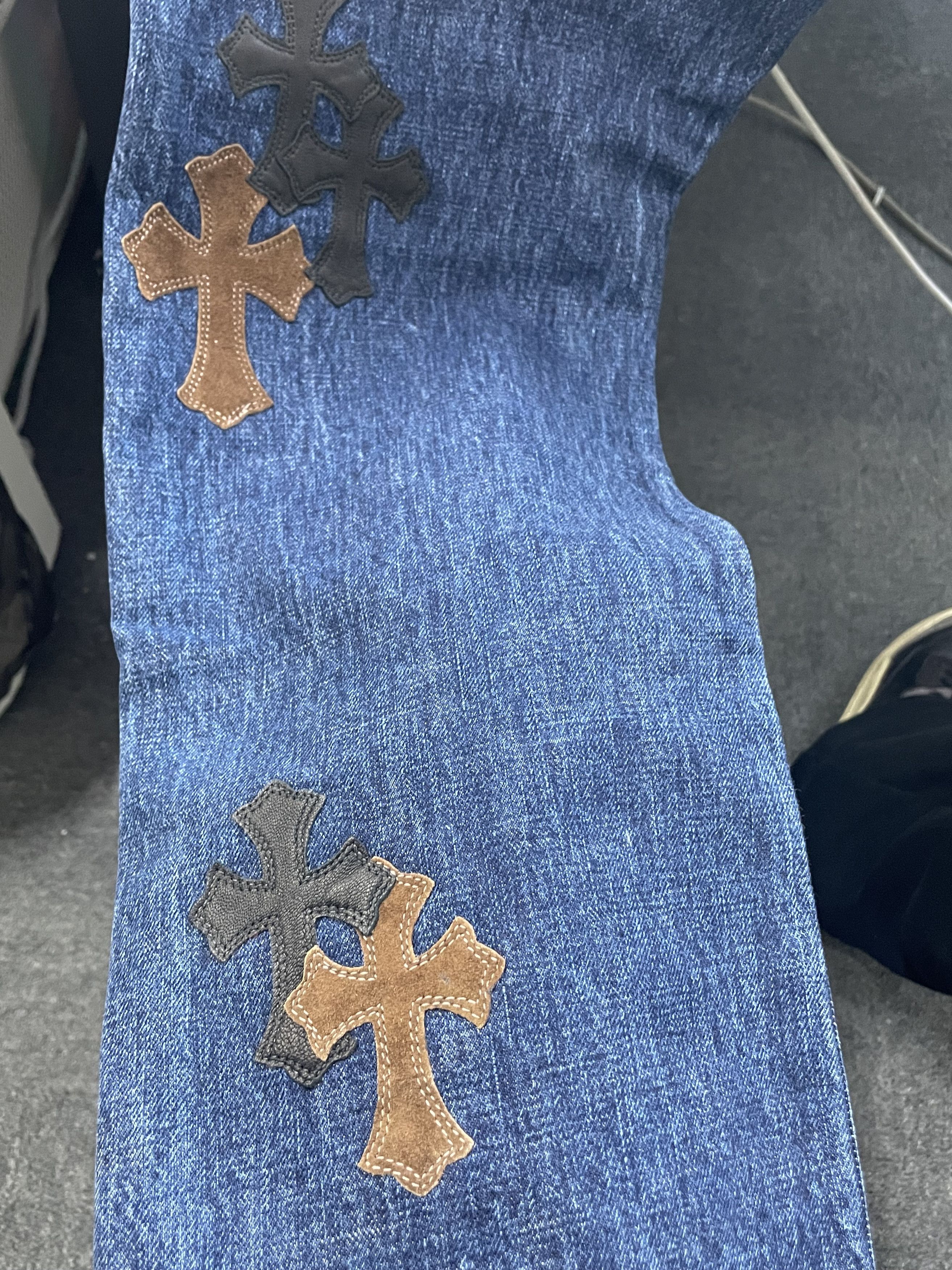 Chrome Hearts Chrome Hearts Black & White & Brown Patch Flame Knee Jeans Size US 32 / EU 48 - 7 Thumbnail