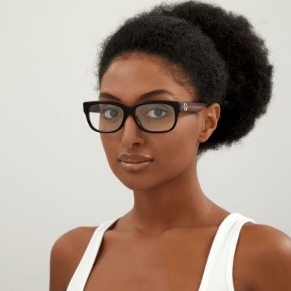 Gucci Gucci GG0278O 011 Eyeglasses Black 55mm Rectangle Frame Size ONE SIZE - 3 Thumbnail