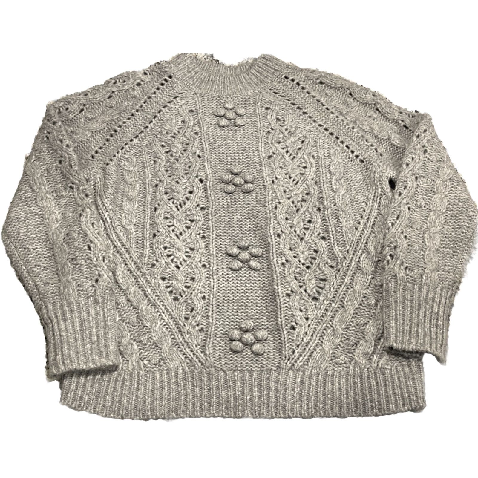 J.Crew J. Crew Womens Sweater S Gray Alpaca Wool Cable-knit Pointelle Popcorn Flowers Size S / US 4 / IT 40 - 2 Thumbnail