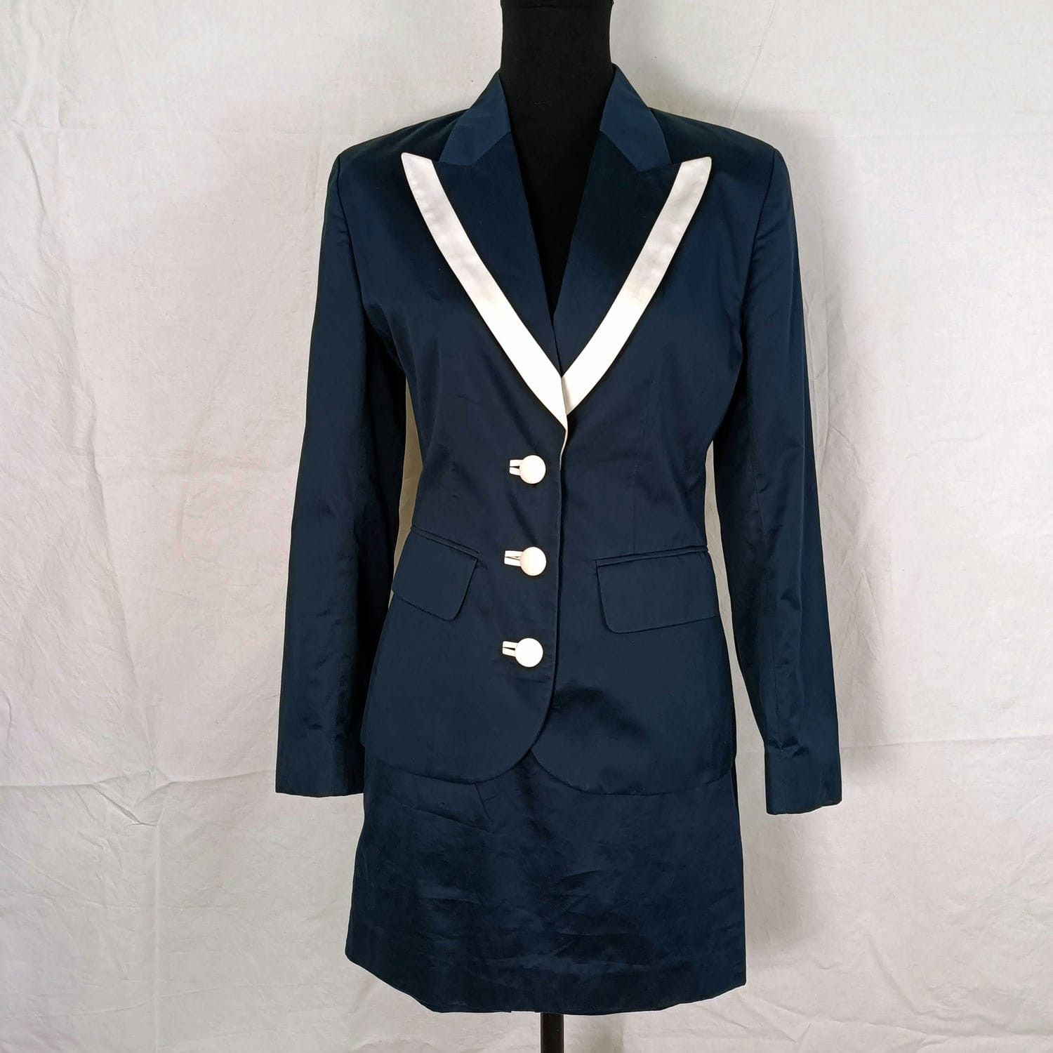 image of Kenzo Vintage 90's Skirt Suit Blue And White, Women's (Size Small)
