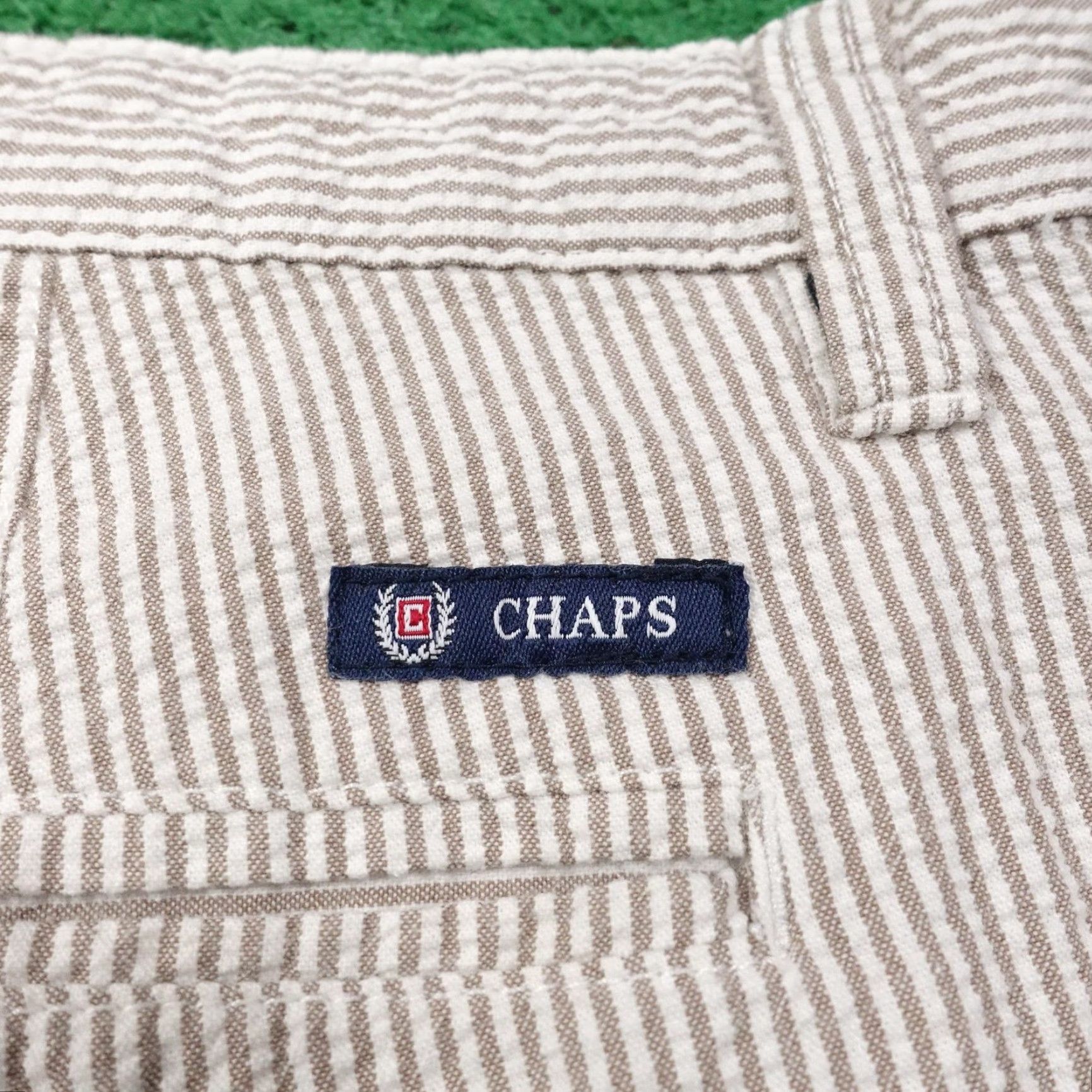Chaps Chaps Shorts Mens 38 Beige Striped Seersucker Cotton Classic Fit Pockets Canvas Flat Front Zip Casual Summer Mens Size US 38 / EU 54 - 4 Thumbnail