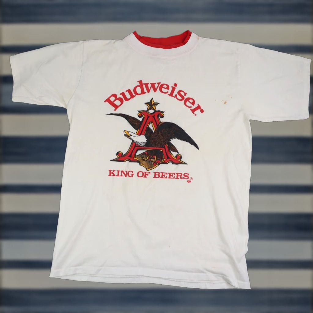 Budweiser VINTAGE Budweiser King of Beers Graphic T Shirt White M Mens 19"x27" Size US M / EU 48-50 / 2 - 1 Thumbnail