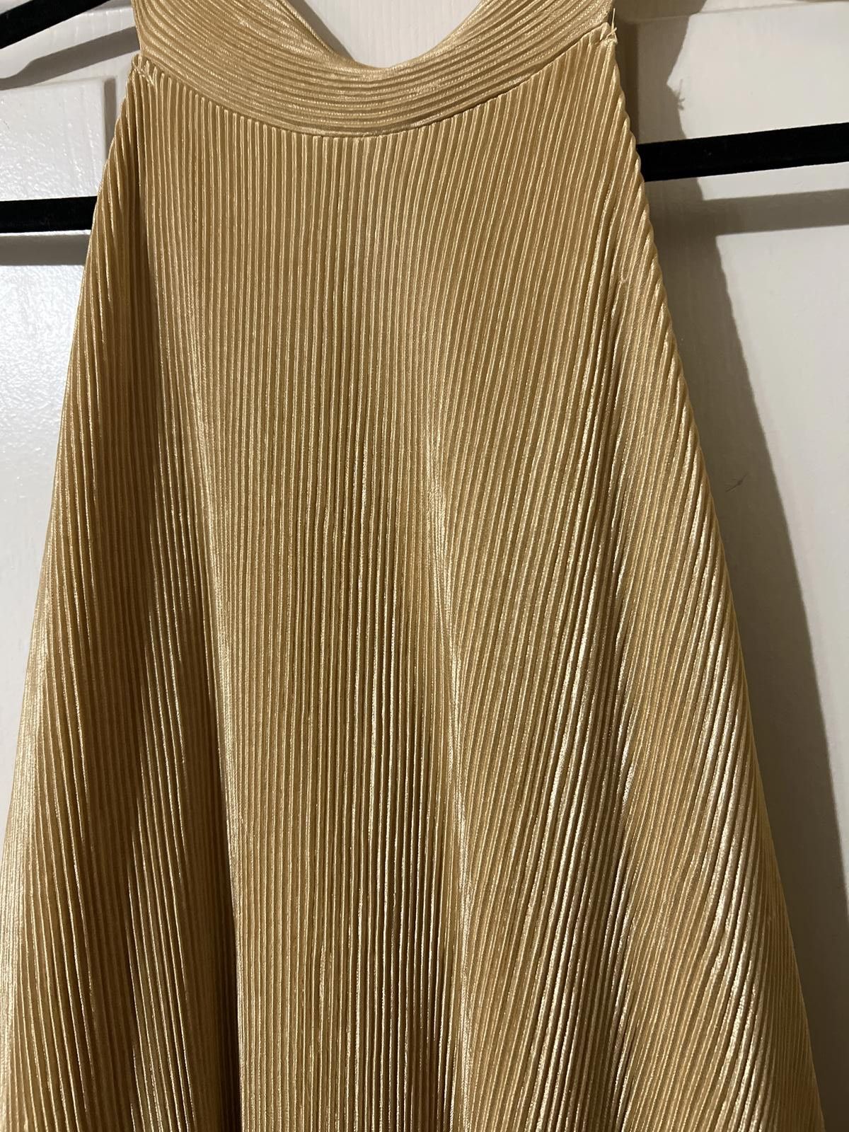 Moon River Anthropologie Gold Pleated Halter Neck Dress L - crrs.pl
