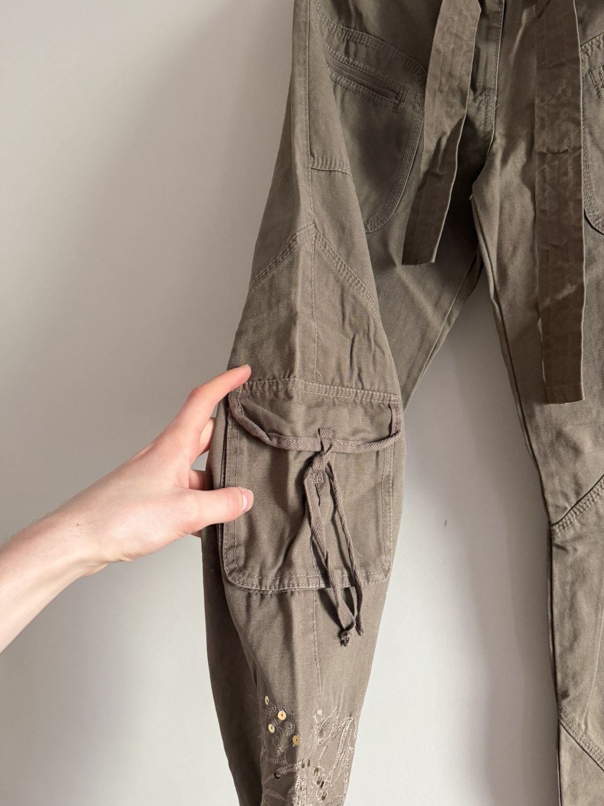 Vintage Avant-Garde Embroidered Brown Cargo Pants Size 27" / US 4 / IT 40 - 4 Thumbnail