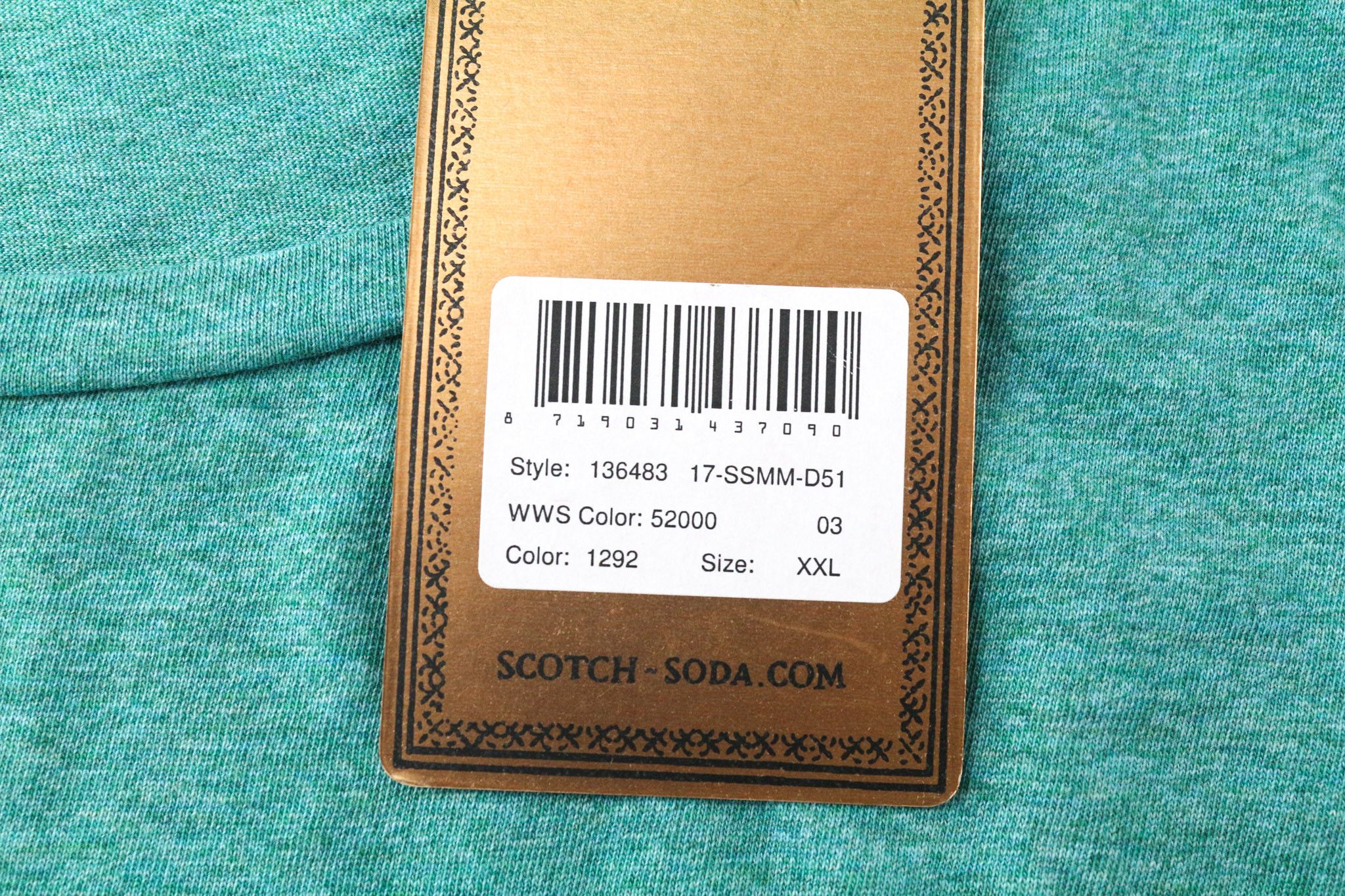 Scotch & Soda 2XL Seafoam Green Melange Cotton Logo T-Shirt 74564 Size US XXL / EU 58 / 5 - 5 Thumbnail