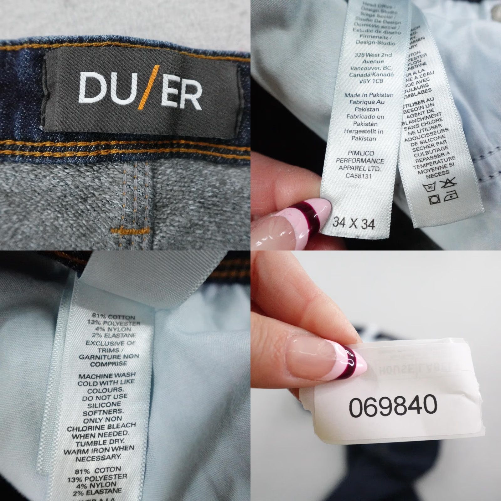 DUER DUER Jeans Mens 34x30 Blue Denim Slim Straight Stretch Dark Wash 5 Pocket Pants Size US 34 / EU 50 - 9 Thumbnail