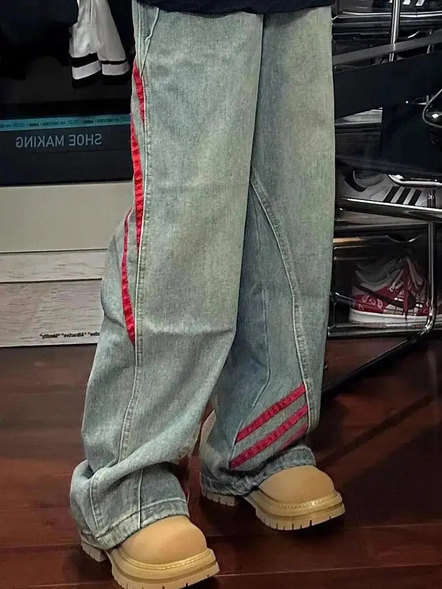 Japanese Brand Retro striped contrasting patchwork jeans Size US 30 / EU 46 - 1 Thumbnail
