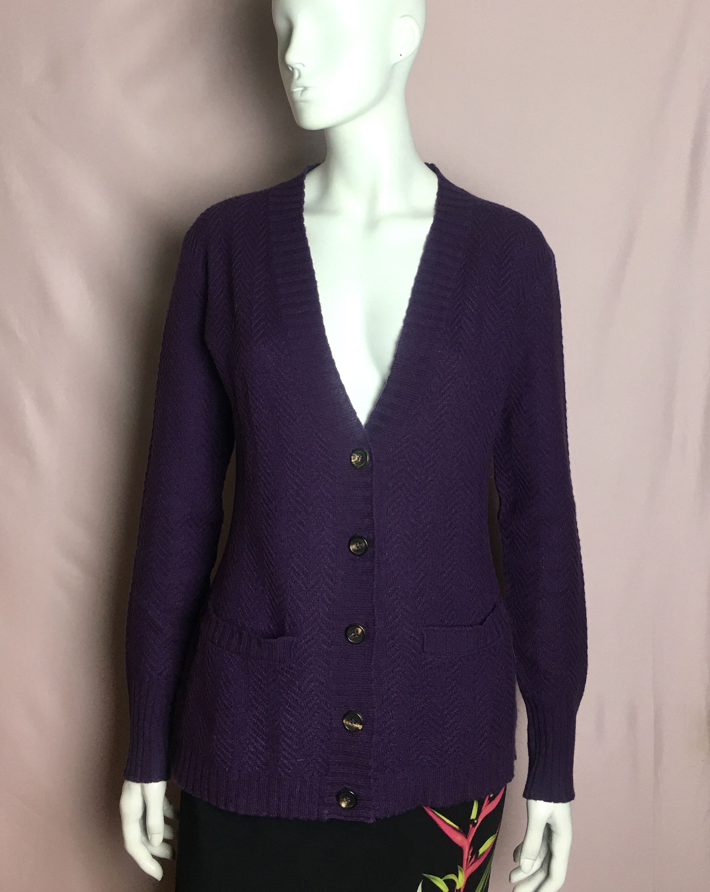 Etro ETRO Cashmere Wool Silk Cable Knit Cardigan Violet IT44 Size M / US 6-8 / IT 42-44 - 1 Thumbnail