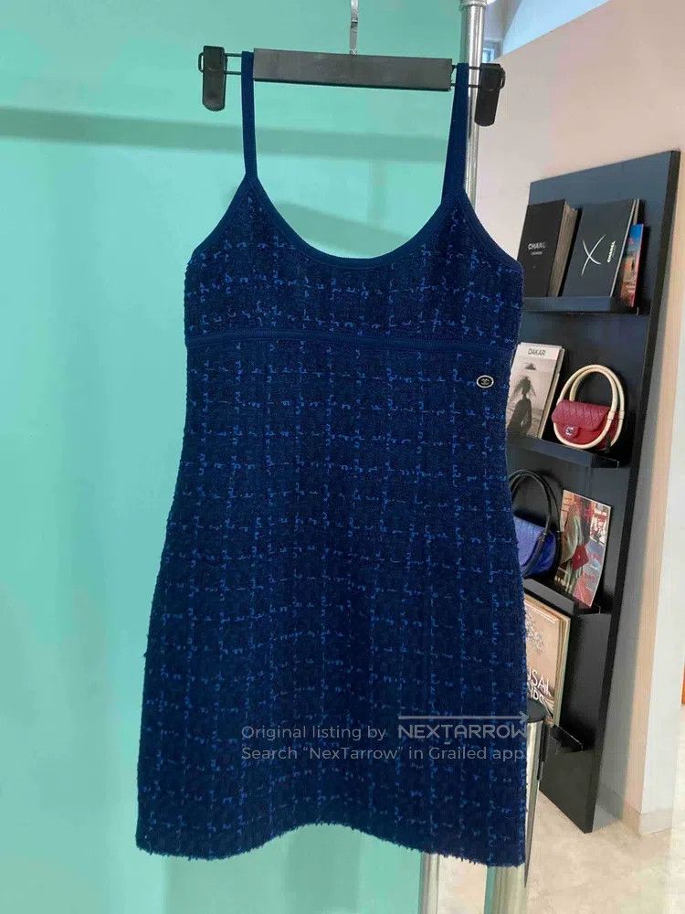 Chanel Chanel 24 years old dark blue tweed strap dress Size XS / US 0-2 / IT 36-38 - 1 Thumbnail