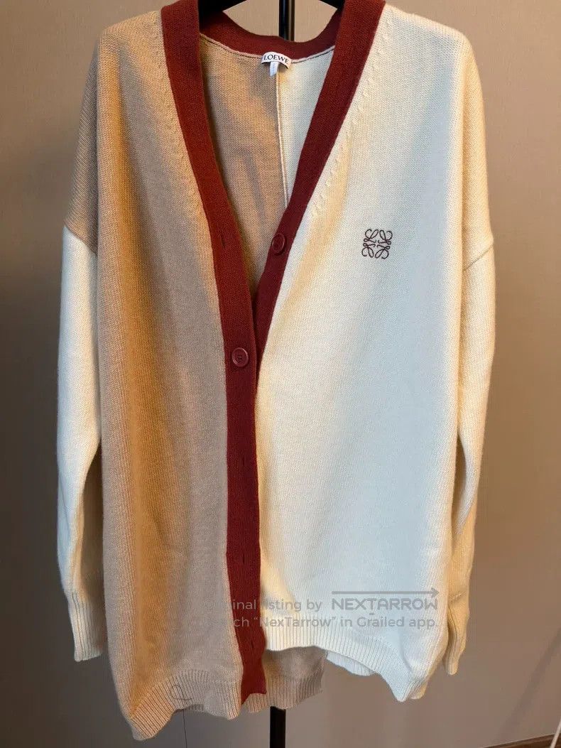 Loewe Loewe Ivory and red-brown blend cardigan with V-neck desig Size S / US 4 / IT 40 - 1 Thumbnail