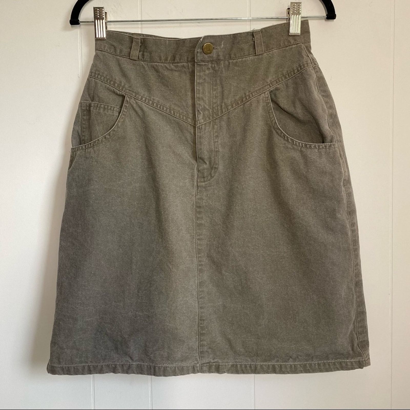 Vintage Contrast Denim Army Green Skirt Size 29" - 2 Thumbnail