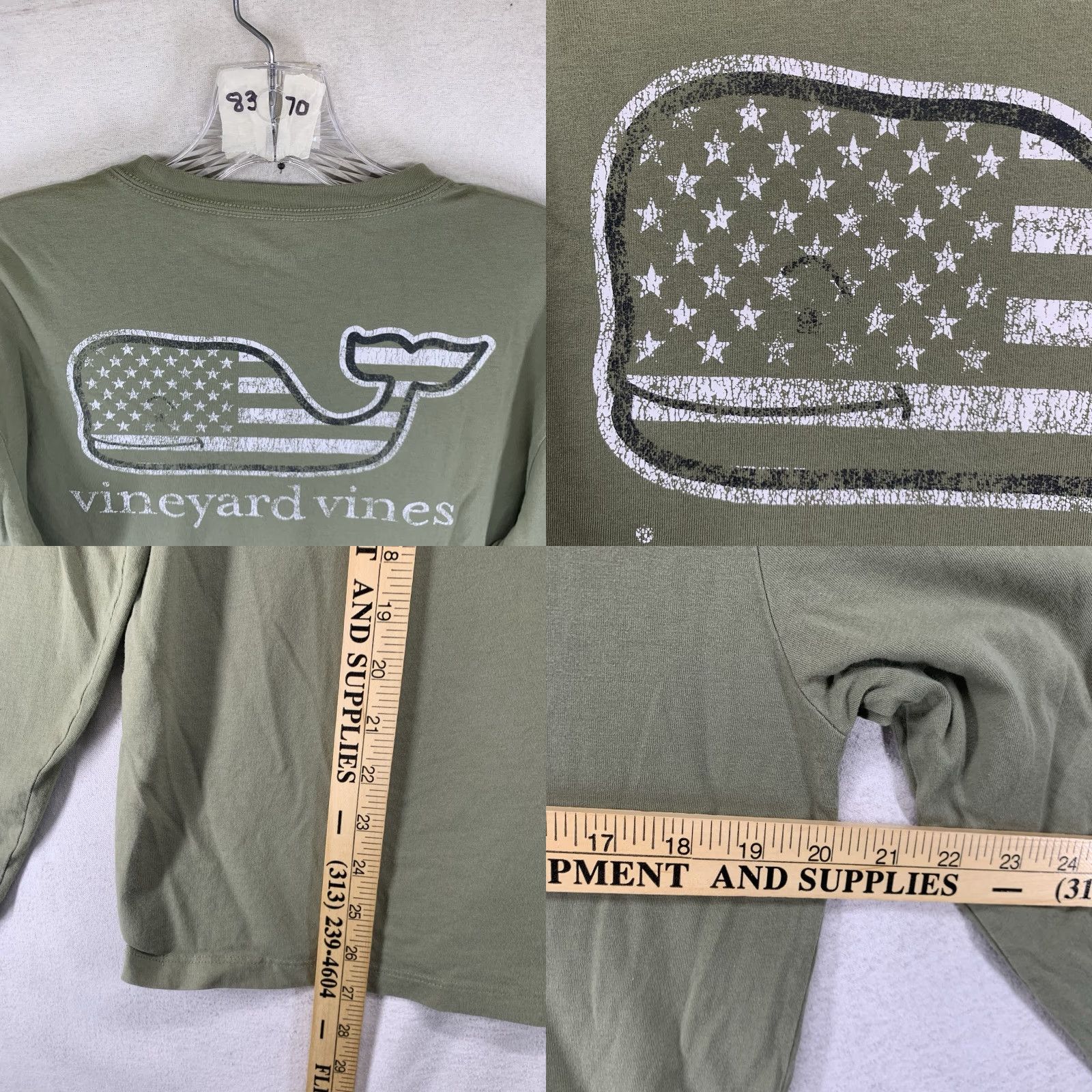 Vineyard Vines VINEYARD VINES Men's Long Sleeve T-Shirt Small Light Olive Patriotic Whale Graphic Preppy Sports Size US S / EU 44-46 / 1 - 8 Thumbnail
