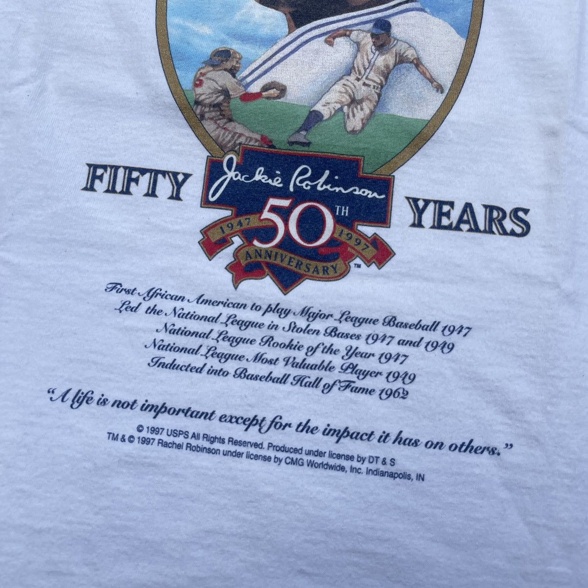 Gildan Vintage 1997 JACKIE ROBINSON 50th Anniversary STAMP Shirt Size US L / EU 52-54 / 3 - 3 Thumbnail