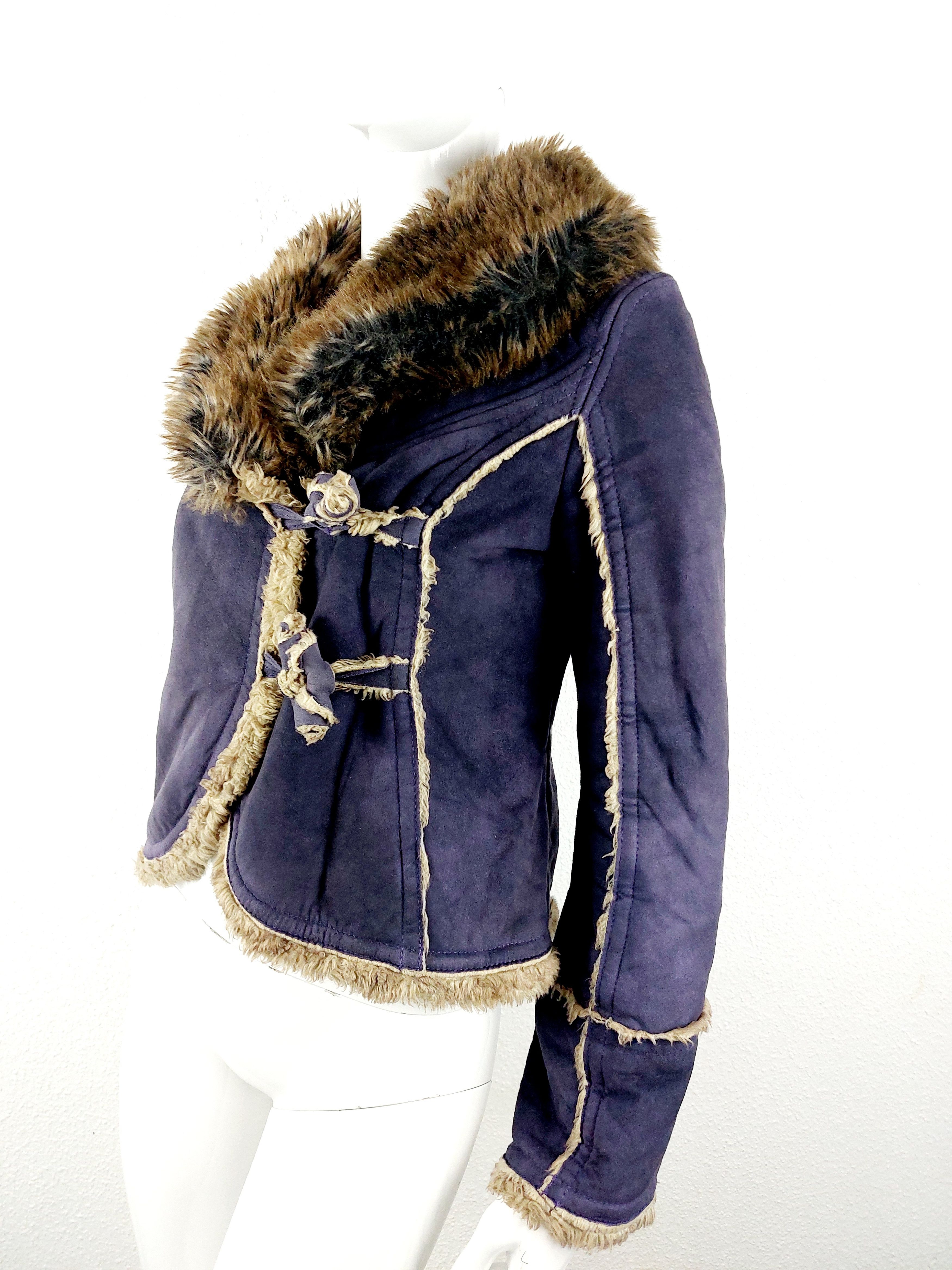Miss Sixty Miss Sixty Faux Fur Suede Blue Navy Cropped Jacket Coat Size S / US 4 / IT 40 - 7 Thumbnail