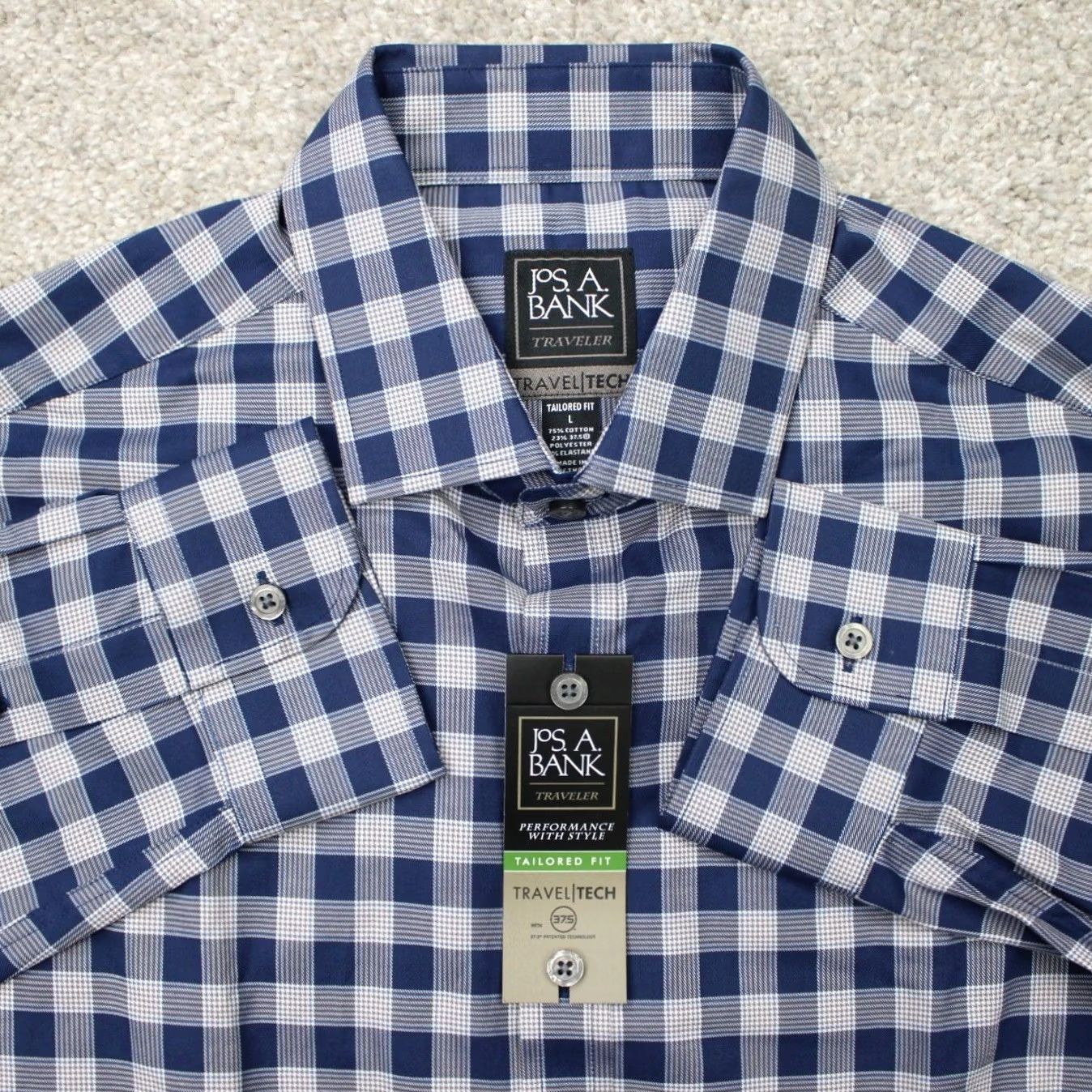 Jos. A. Bank Jos. A. Bank Shirt Mens Large Blue TravelTech Tailored Fit Button-Up Long Sleeve Cotton Plaid NWT Size US L / EU 52-54 / 3 - 2 Thumbnail