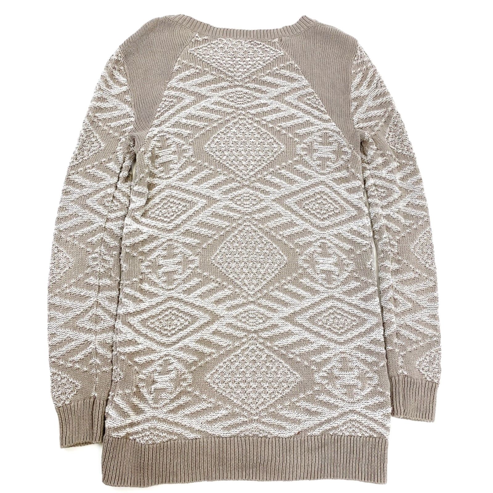 Vintage Sun & Shadow Sweater Womens Medium Tan White Knit Beige Pullover Tunic Size M / US 6-8 / IT 42-44 - 2 Thumbnail