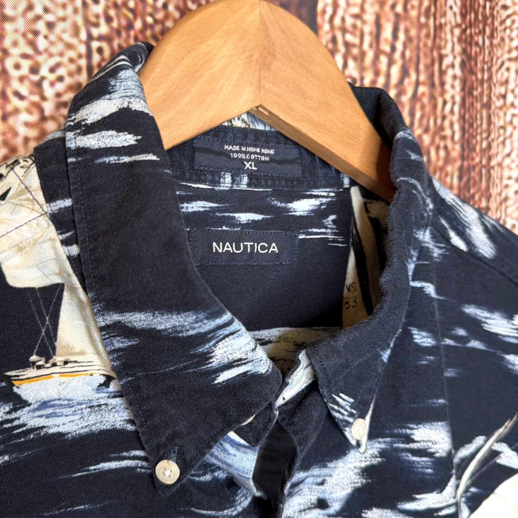 Nautica Nautica Shirt Button-Up Short Sleeve Sail Boats Resort Blue XL Sail Boats Ocean Marlin Pattern, Nautica, Button-Front, Collared, Men, Blue, Size XL Size US XL / EU 56 / 4 - 2 Thumbnail