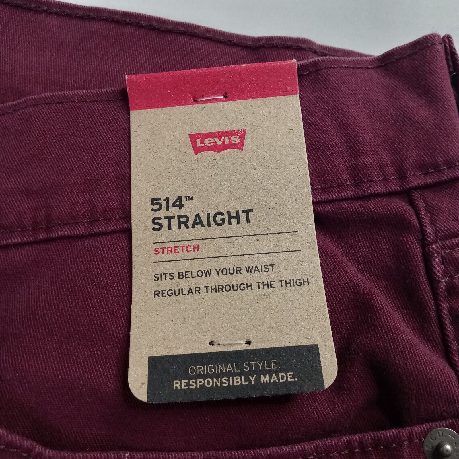 Levi's Levi's 514 Jeans Men's 32x34 Maroon Straight Leg Regular Fit Size US 32 / EU 48 - 5 Thumbnail