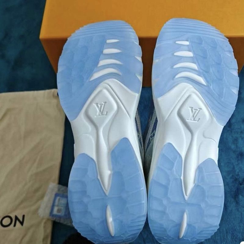 Louis Vuitton Louis Vuitton Run 55 Blue and White Sneakers -2505 Size US 7 / IT 37 - 4 Thumbnail