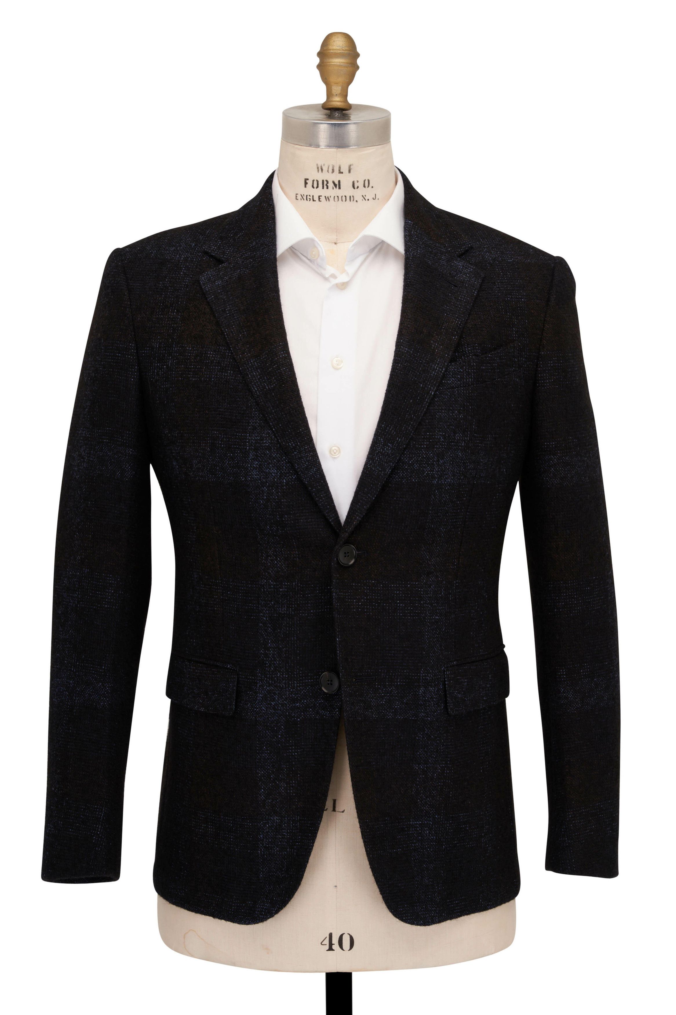 Z Zegna o1mtch0225 Tonal Plaid Sportcoat in Chocolate/Blue Size US XL / EU 56 / 4 - 1 Thumbnail