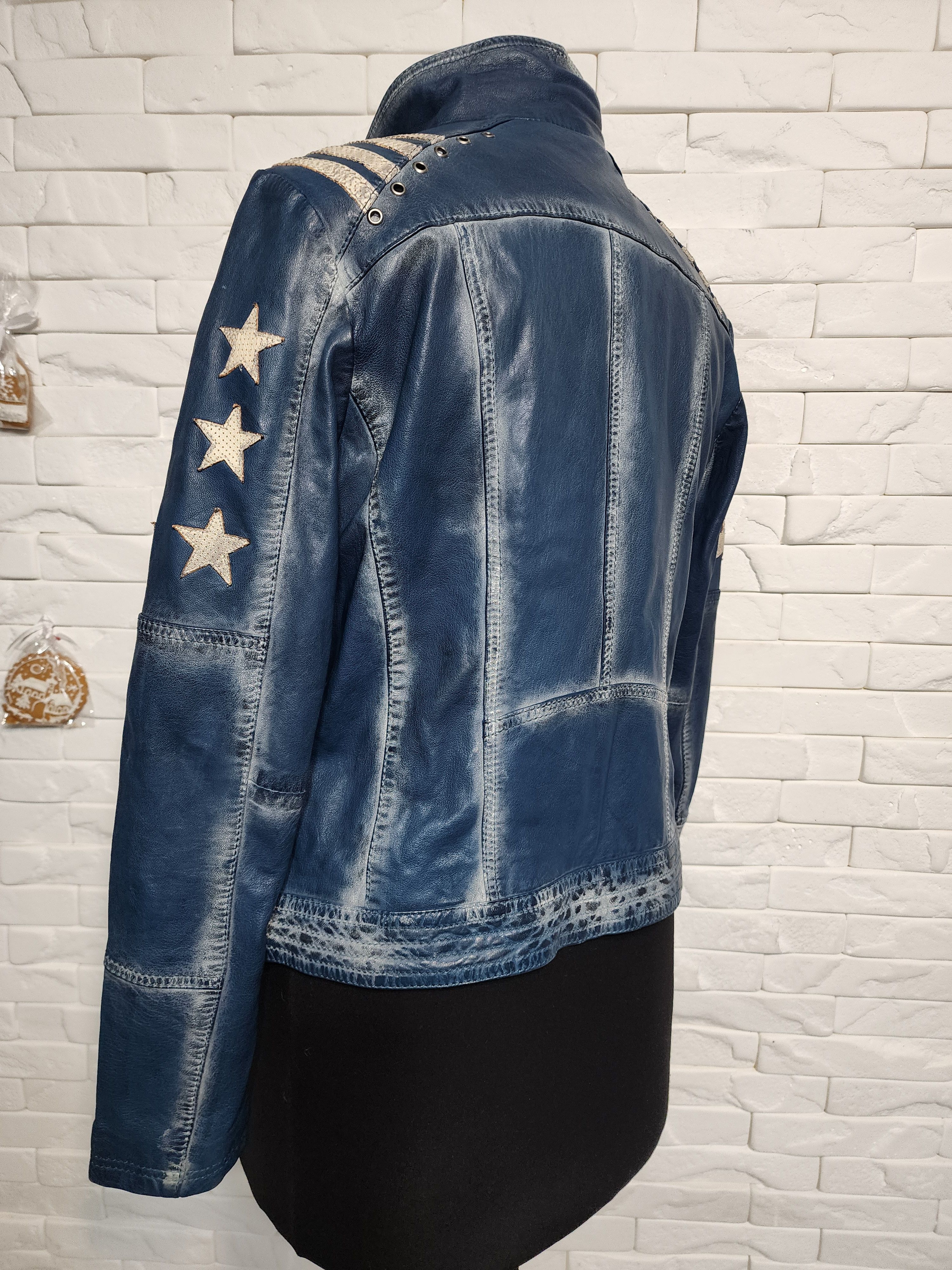 Other Blue Leather Jacket, Metal Zipper, Women's Size Size L / US 10 / IT 46 - 6 Thumbnail