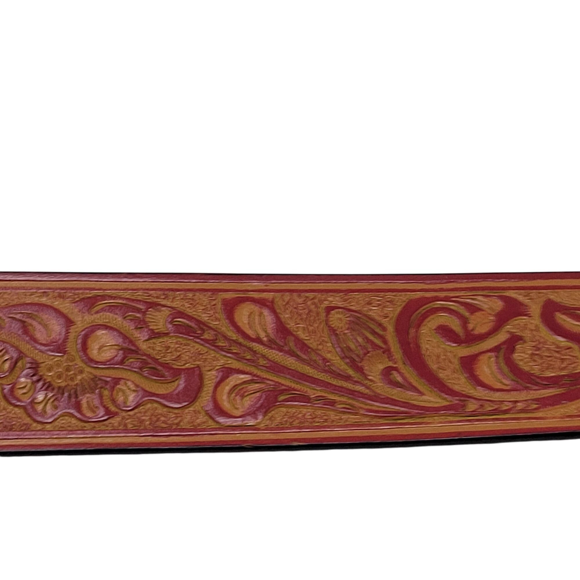Vintage Vintage Style Tooled Bonded Leather Red Belt S Floral Design Size ONE SIZE - 5 Thumbnail
