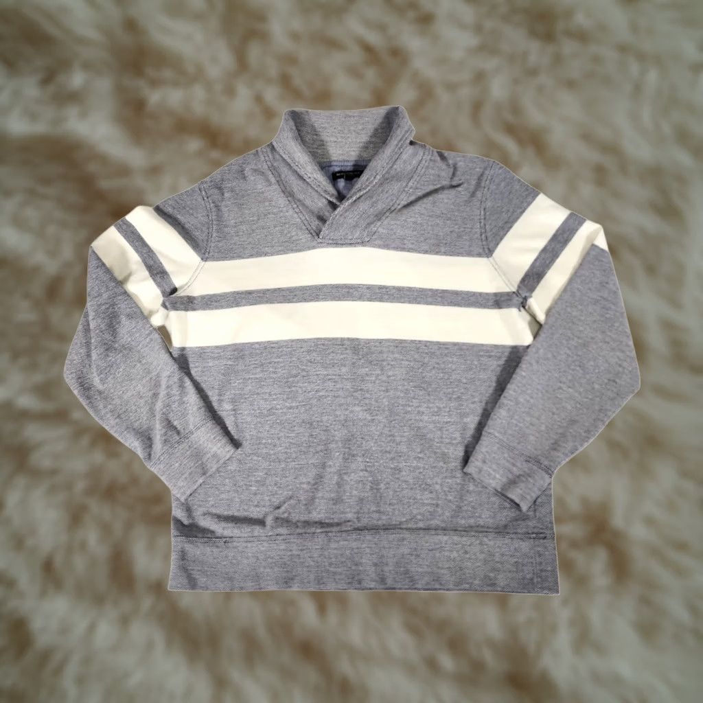 Banana Republic Banana Republic Mens Shawl Collar Striped Heathered Gray Pullover Sweatshirt L Size US L / EU 52-54 / 3 - 1 Thumbnail
