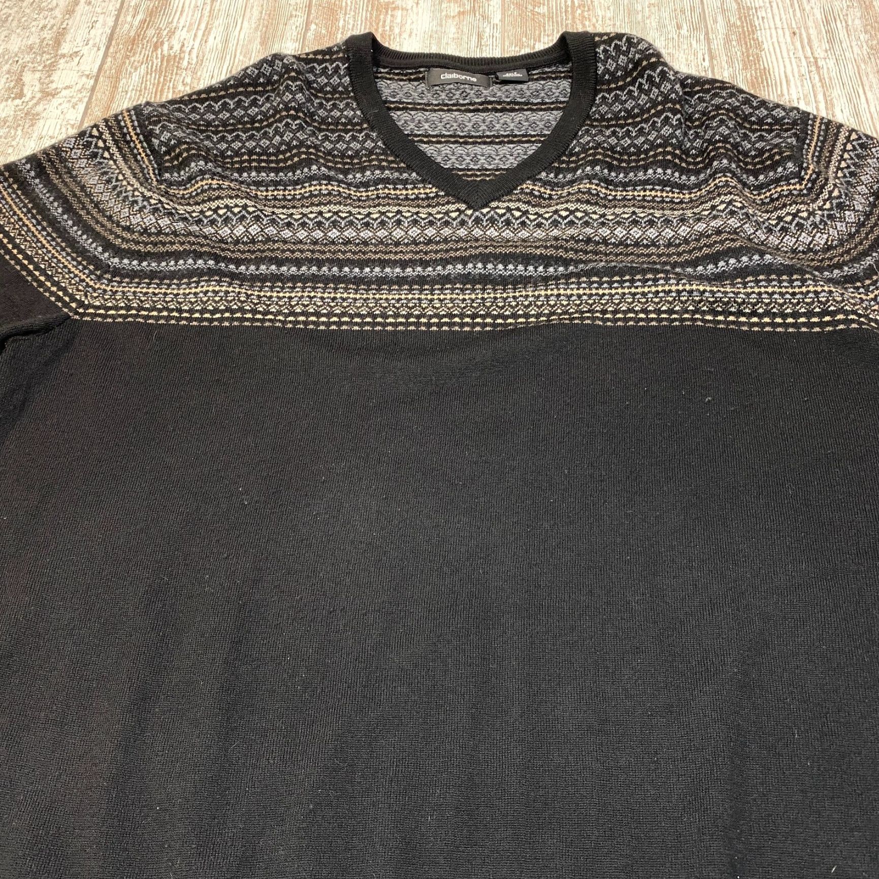 Liz Claiborne Claiborne Mens Sweater V-Neck Pullover 2XLT 100% Wool Black 7276 Size US XXL / EU 58 / 5 - 5 Thumbnail