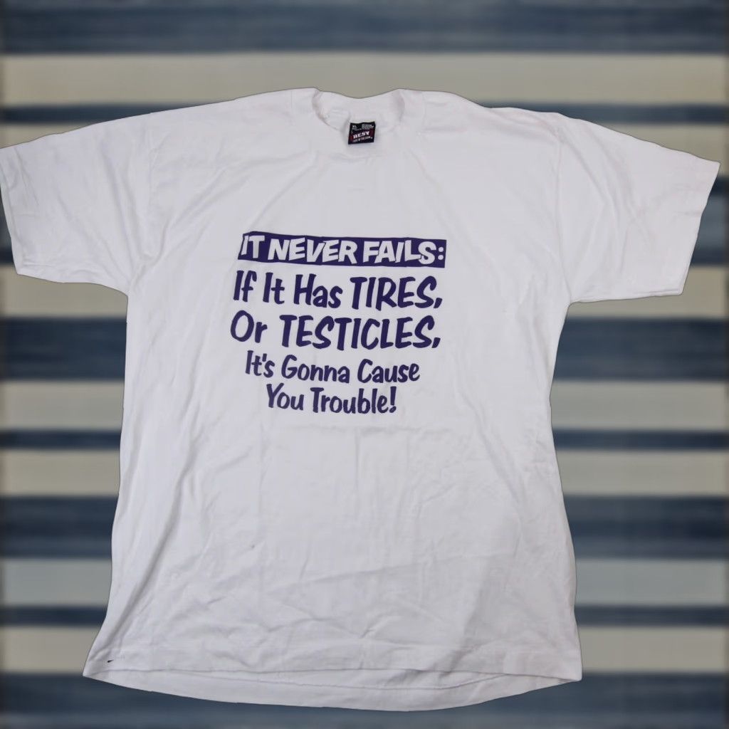 Vintage VINTAGE Slogan Mens XL Graphic T Shirt White Size US XL / EU 56 / 4 - 1 Thumbnail
