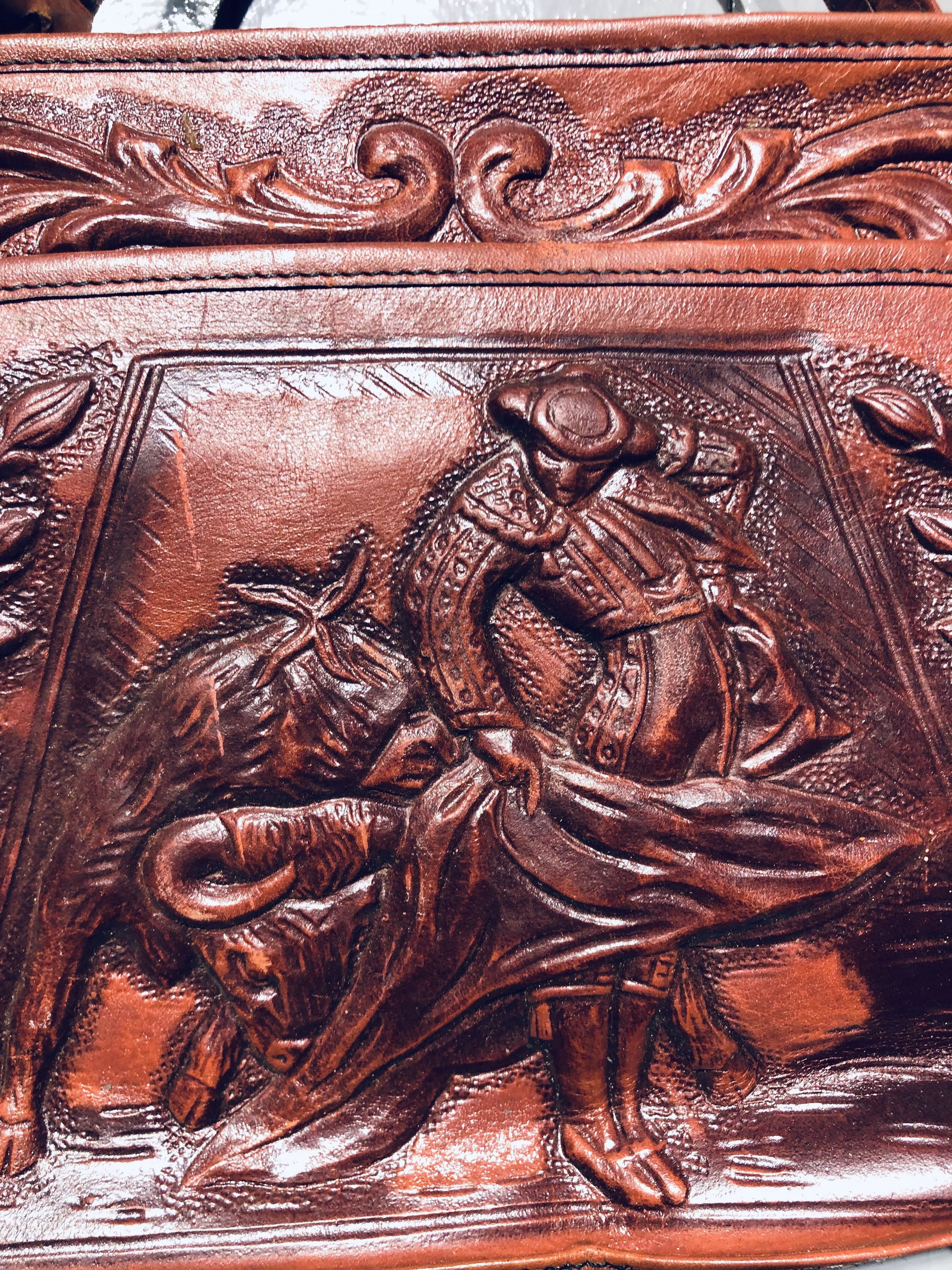 Leather × Vintage Vintage ‼️Mount-Abur Brown Carved Leather Shoulder Bag Size ONE SIZE - 6 Thumbnail