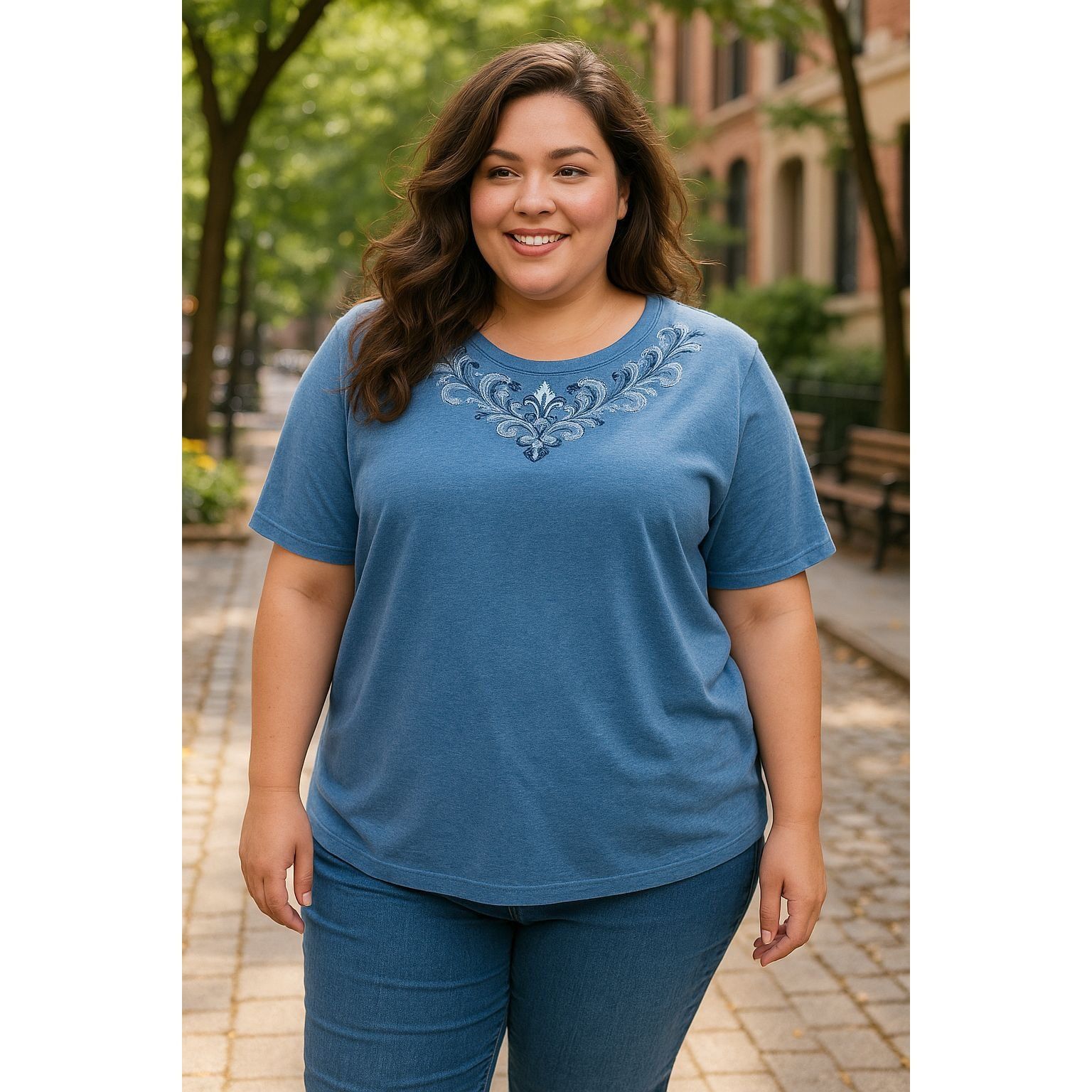 Other Allison Daley 3X Blue Embroidered Tee Shirt Soft Cotton Knit Size 3XL / US 20-22 - 1 Thumbnail