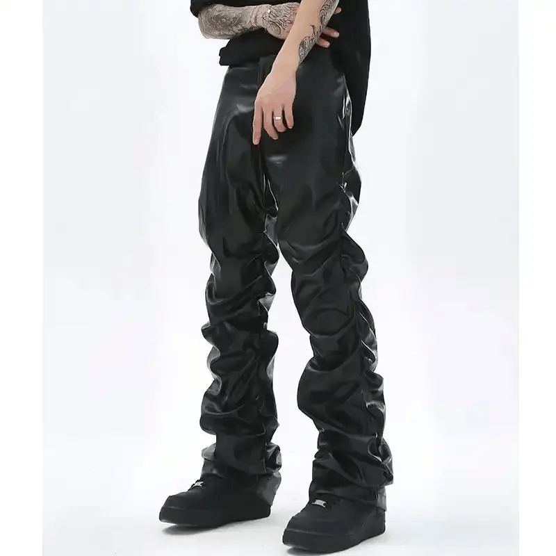 Japanese Brand × Leather Loose Ruched Casual Pu Leather Pants Size US 28 / EU 44 - 2 Thumbnail