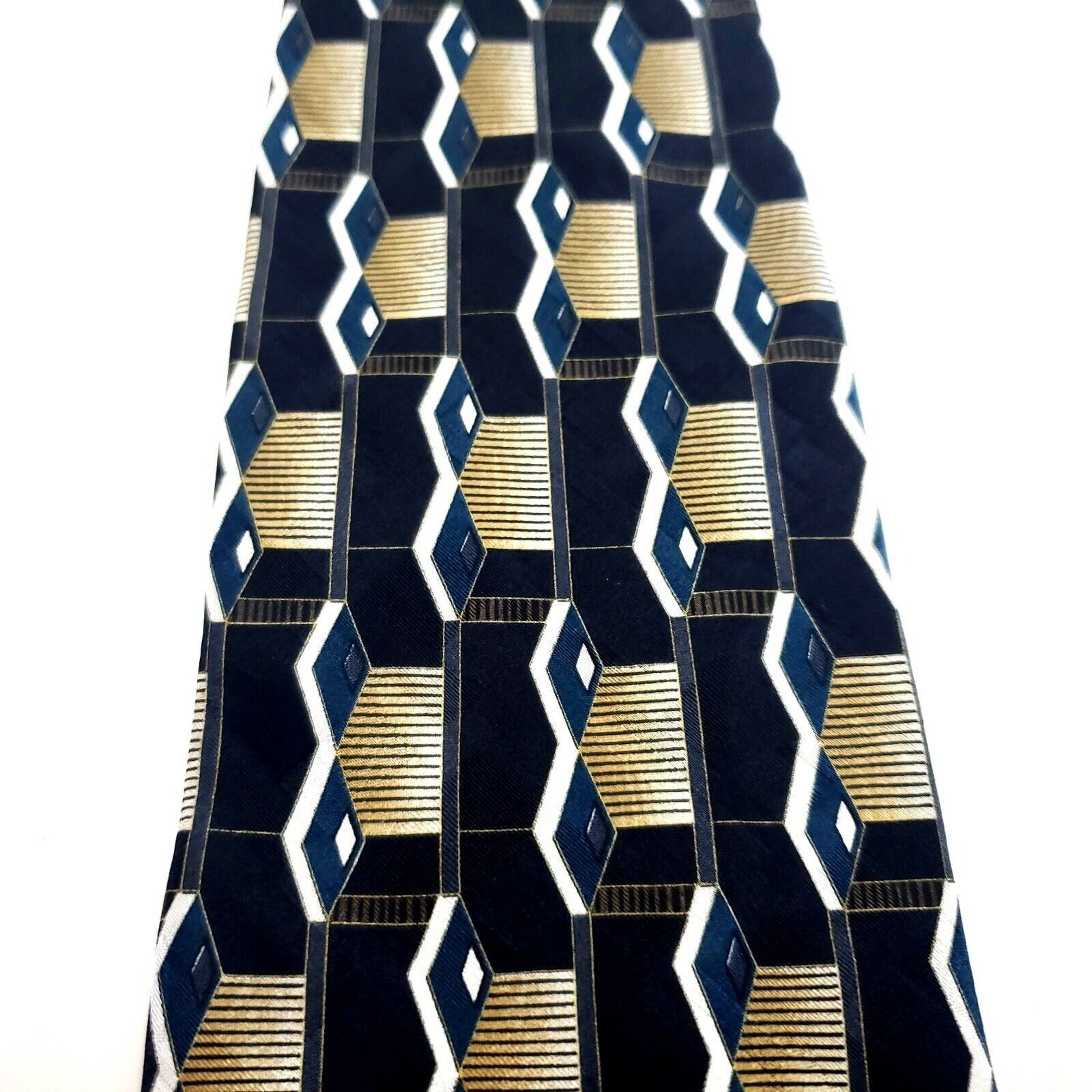 Vintage Como Collezione Black Silk Tie Woven Wide Geometric Size ONE SIZE - 2 Thumbnail