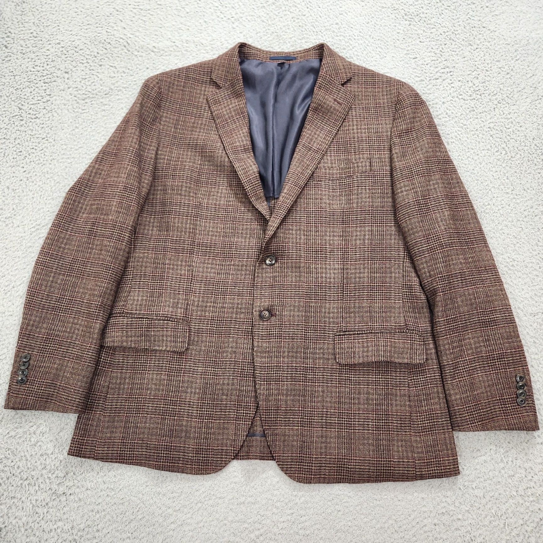 Jos A Bank Sport Coat Men 46R Brown Plaid Slim Fit Unstructured Two-Button Jacket Business Casual Formal Wedding Vintage No