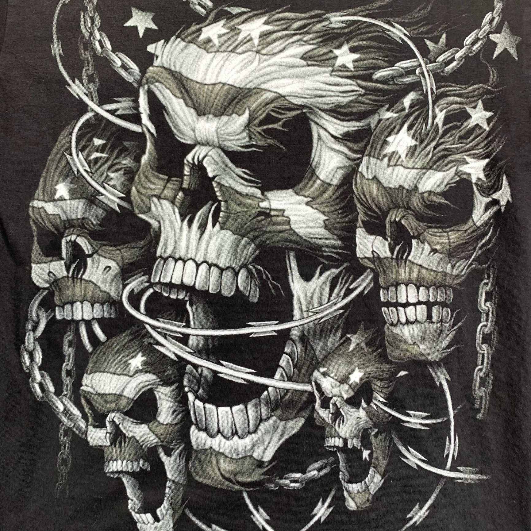 Doublet VINTAGE HERO BUFF Skull Shirt Mens M Short Sleeve Crew Neck Black 2000s 00s Army Biker American Flag Double-Sided Affliction Logo graphic print Size US M / EU 48-50 / 2 - 4 Thumbnail