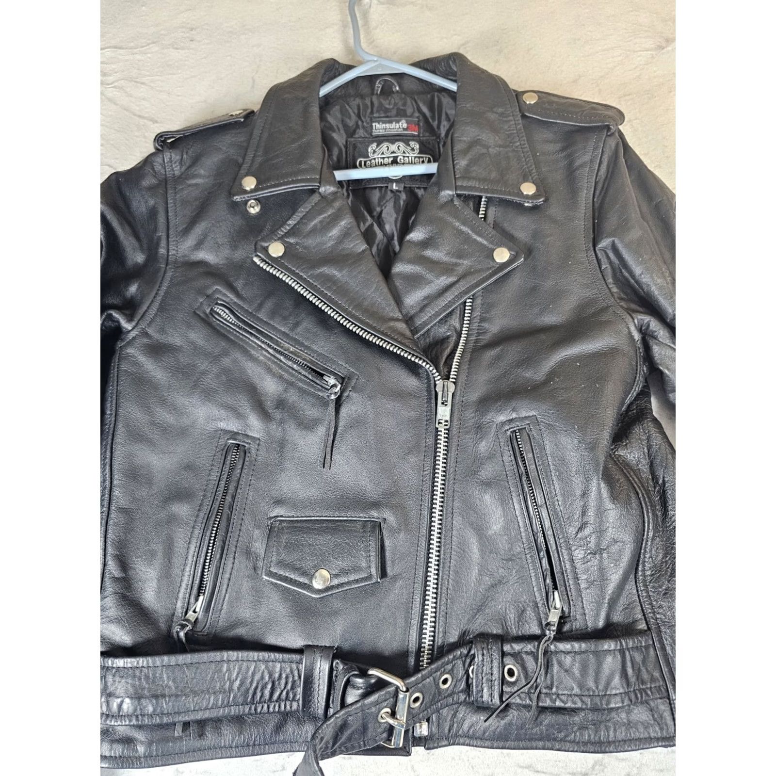 Vintage VINTAGE Leather Gallery Thinsulate Lined Leather Biker Jacket Belted Size Large Black - Men’s? Women’s? Unisex Adults (Motorcycle Jacket) Size US L / EU 52-54 / 3 - 6 Thumbnail